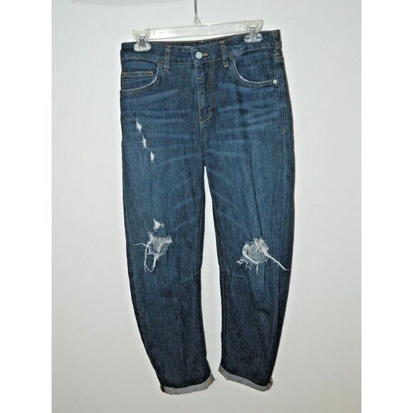 Pilcro Anthropologie Jeans Size 26 The Bow Boyfriend Distressed Dark Wash - Picture 8 of 12